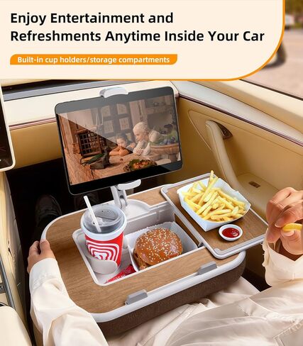 Car Seat Tray Pillow Stand, Laptop Lap Desk with Mouse Pad, Portable Food Tray with Tablet/Kindle Mount Holder, Front/Rear Seat Table for Office/Eating/Reading, Travel Essentials Accessories in Kuwait