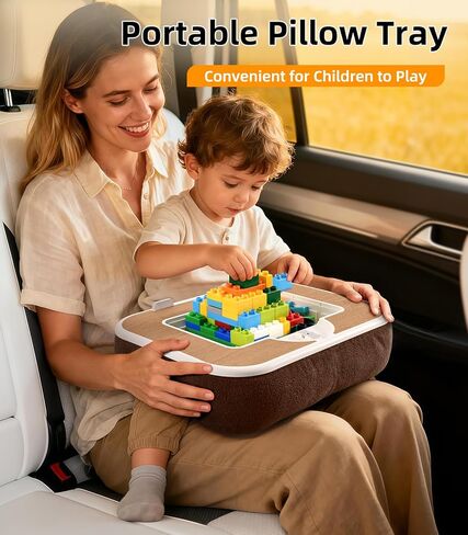 Car Seat Tray Pillow Stand, Laptop Lap Desk with Mouse Pad, Portable Food Tray with Tablet/Kindle Mount Holder, Front/Rear Seat Table for Office/Eating/Reading, Travel Essentials Accessories in Kuwait
