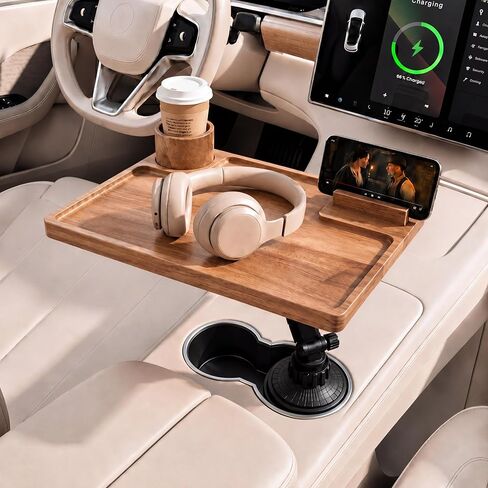 Gerrii 2-in-1 Car Tray for Laptop, Steering Wheel Car Tray Table Wooden Laptop Mount & Cup Holder Table, Food Holder for Most Vehicles, Road Trip, Eating, Travel, Work(Acacia Wood,Acacia Color) in Saudi Arabia