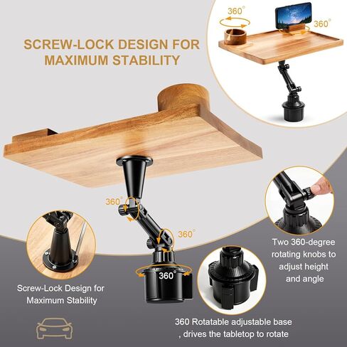 Gerrii 2-in-1 Car Tray for Laptop, Steering Wheel Car Tray Table Wooden Laptop Mount & Cup Holder Table, Food Holder for Most Vehicles, Road Trip, Eating, Travel, Work(Acacia Wood,Acacia Color) in Saudi Arabia