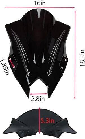 الزجاج الأمامي متوافق مع NINJA500، واقي الرياح الفقاعي المزدوج للزجاج الأمامي لـ NINJA500 SE Ninja 500 2024 2025 2026 (18 بوصة أسود) in Kuwait