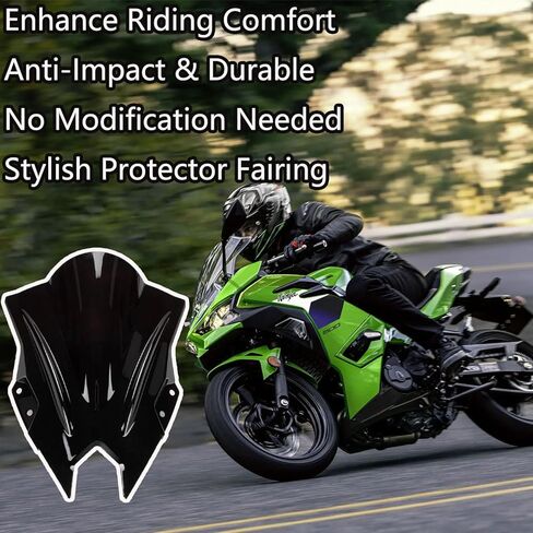 الزجاج الأمامي متوافق مع NINJA500، واقي الرياح الفقاعي المزدوج للزجاج الأمامي لـ NINJA500 SE Ninja 500 2024 2025 2026 (18 بوصة أسود) in Kuwait