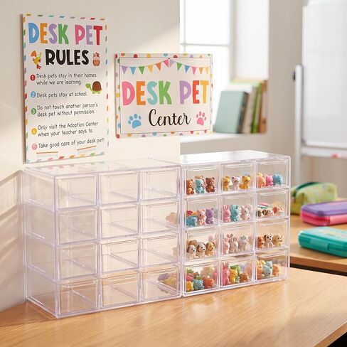 Fumete 2 Pack Desk Pet Center Container Boxes with 2 Pcs Adoption Sign Desk Pet Habitats Classroom Prize Game Reward Corner Decorations Gifts for Teacher Education Supplies in Kuwait