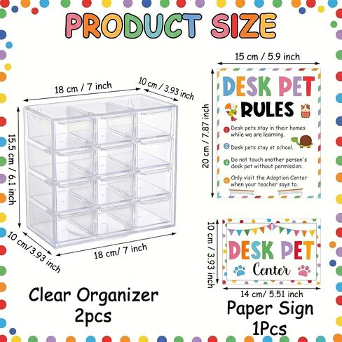 Fumete 2 Pack Desk Pet Center Container Boxes with 2 Pcs Adoption Sign Desk Pet Habitats Classroom Prize Game Reward Corner Decorations Gifts for Teacher Education Supplies in Kuwait