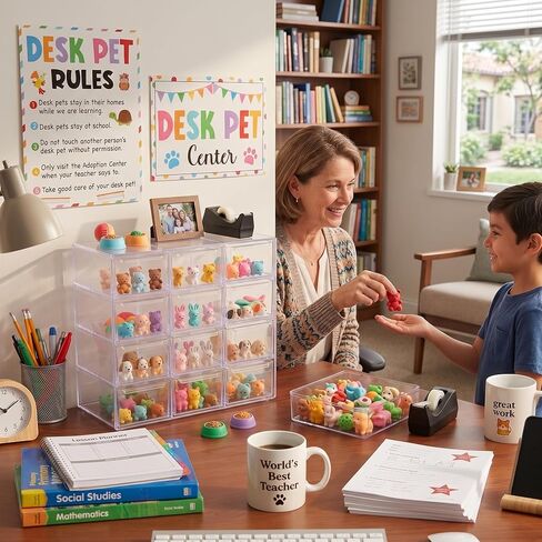 Fumete 2 Pack Desk Pet Center Container Boxes with 2 Pcs Adoption Sign Desk Pet Habitats Classroom Prize Game Reward Corner Decorations Gifts for Teacher Education Supplies in Kuwait