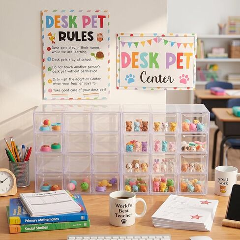 Fumete 2 Pack Desk Pet Center Container Boxes with 2 Pcs Adoption Sign Desk Pet Habitats Classroom Prize Game Reward Corner Decorations Gifts for Teacher Education Supplies in Kuwait