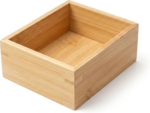 Solid Bamboo Small Drawer Organizer Tray - 5.9"x5.1"x2.4" Multi-Purpose Wooden Storage Bin for Kitchen Utensils, Bathroom Essentials, Office Supplies, Makeup and Jewelry in Kuwait