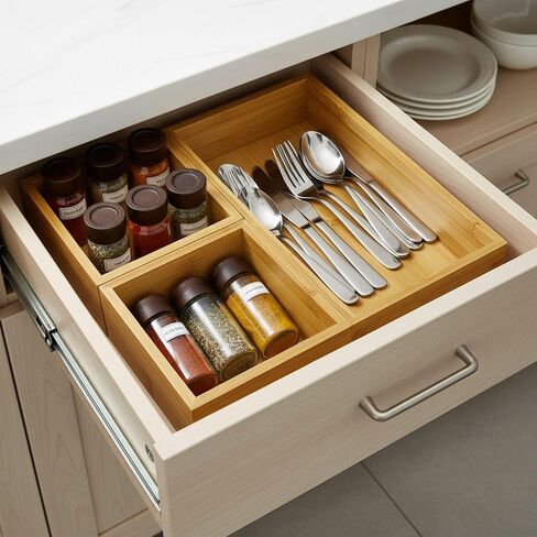 Solid Bamboo Small Drawer Organizer Tray - 5.9"x5.1"x2.4" Multi-Purpose Wooden Storage Bin for Kitchen Utensils, Bathroom Essentials, Office Supplies, Makeup and Jewelry in Kuwait