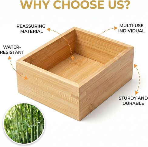 Solid Bamboo Small Drawer Organizer Tray - 5.9"x5.1"x2.4" Multi-Purpose Wooden Storage Bin for Kitchen Utensils, Bathroom Essentials, Office Supplies, Makeup and Jewelry in Kuwait