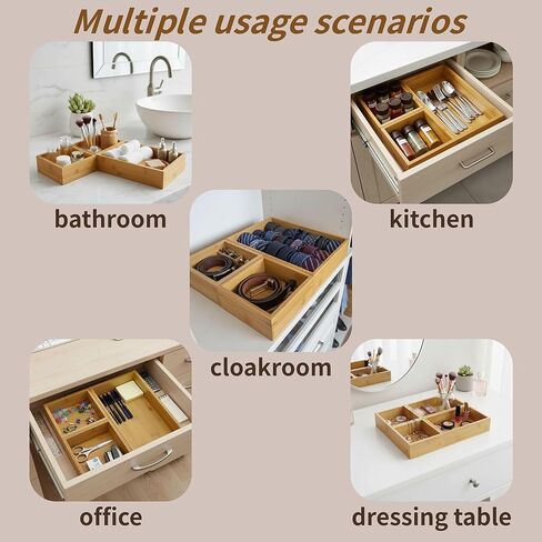Solid Bamboo Small Drawer Organizer Tray - 5.9"x5.1"x2.4" Multi-Purpose Wooden Storage Bin for Kitchen Utensils, Bathroom Essentials, Office Supplies, Makeup and Jewelry in Kuwait