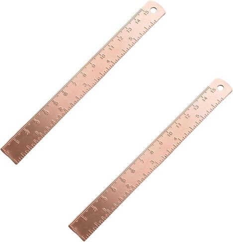 2Pcs Rose Gold Ruler, Metal Drawing Ruler, Brass Straight, Unisex Learning Measuring Bookmark Stationery for School Office Math Geometry Gift Drafting Tools and Kits in Kuwait