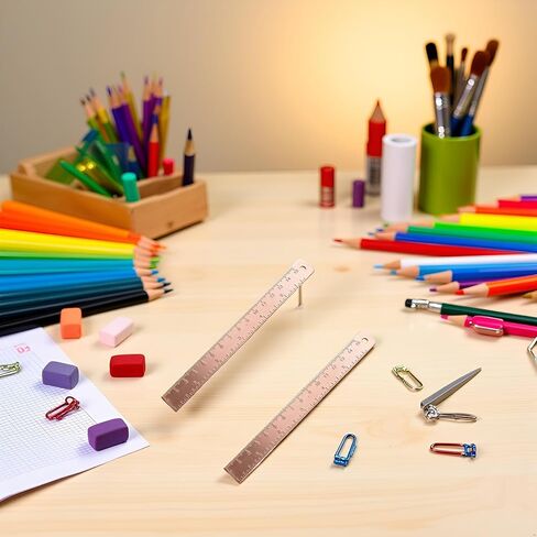 2Pcs Rose Gold Ruler, Metal Drawing Ruler, Brass Straight, Unisex Learning Measuring Bookmark Stationery for School Office Math Geometry Gift Drafting Tools and Kits in Kuwait