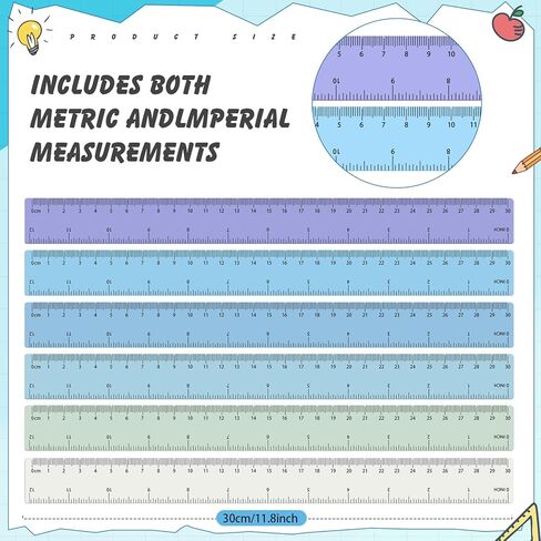 120 Pcs 12 Inch Plastic Ruler Bulk Colorful Transparent Ruler with Imperial and Metric Scales for Back School Office Supplies Home Tool Operation Measuring Drawing(Ocean Colors) in Kuwait