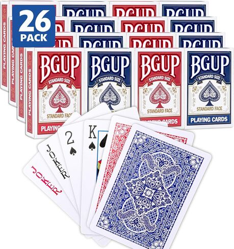 أوراق اللعب، 26 مجموعة من بطاقات البوكر ذات الحجم القياسي، مثالية لألعاب البطاقات الكلاسيكية، وألعاب الحفلات، والبلاك جاك، وألعاب البطاقات للعائلات والعروض السحرية (أحمر/أزرق) in Kuwait