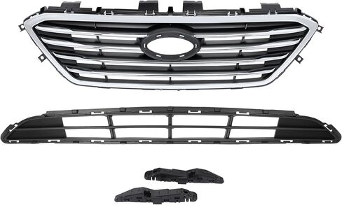 ALMULOO 4Pcs Upper&Lower Grill&Bumper Bracket Compatible with 2015-2017 Hyundai Sonata Front Bumper Grille + Bracket Replacement for 86350C2000 86561C2000 86513C2000 86514C2000 Chrome Black Silvery in Kuwait