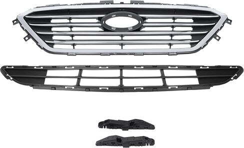 ALMULOO 4Pcs Upper&Lower Grill&Bumper Bracket Compatible with 2015-2017 Hyundai Sonata Front Bumper Grille + Bracket Replacement for 86350C2000 86561C2000 86513C2000 86514C2000 Chrome Black Silvery in Kuwait