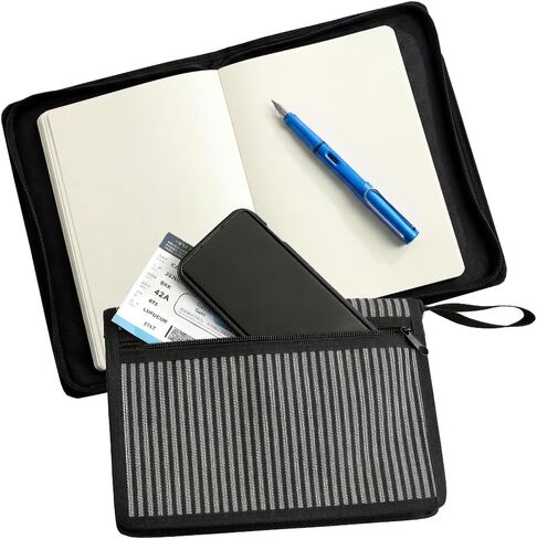 A5 Notebook Cover with Zipper & Handle, Canvas Book Sleeve for 6.1" x 8.66" Notebooks, Planner Cover Case with Pocket, Portable Book Pouch Organizer, 180° Lay-Flat Design in Kuwait