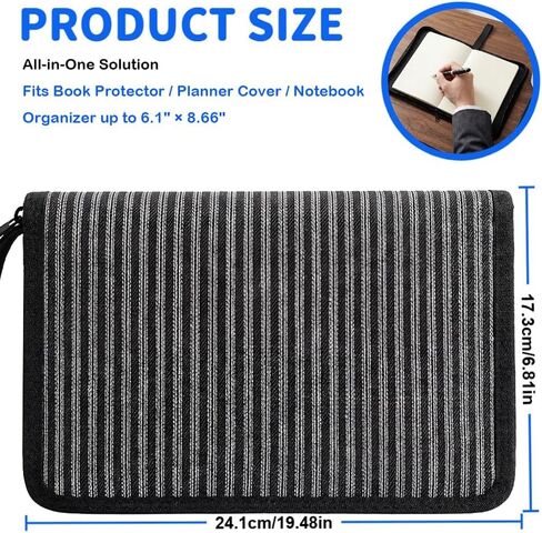 A5 Notebook Cover with Zipper & Handle, Canvas Book Sleeve for 6.1" x 8.66" Notebooks, Planner Cover Case with Pocket, Portable Book Pouch Organizer, 180° Lay-Flat Design in Kuwait