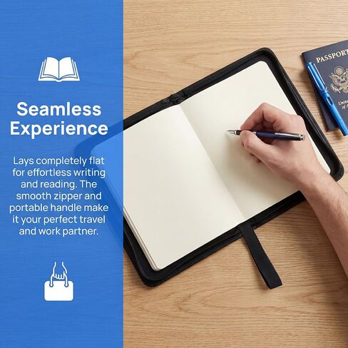 A5 Notebook Cover with Zipper & Handle, Canvas Book Sleeve for 6.1" x 8.66" Notebooks, Planner Cover Case with Pocket, Portable Book Pouch Organizer, 180° Lay-Flat Design in Kuwait
