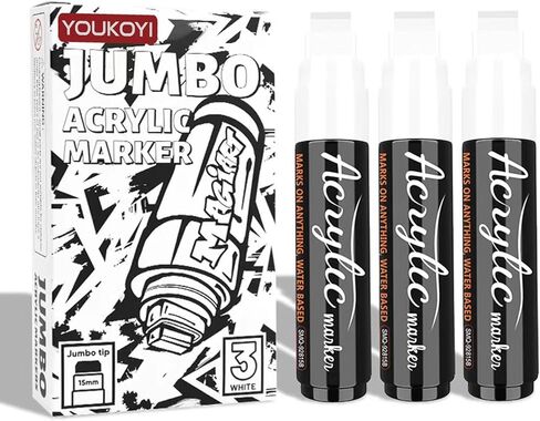 علامات طلاء أكريليك ضخمة من YOUKOYI، 3 عبوات، علامات جرافيتي دائمة بطرف عريض 15 مم، أسود، 3 في 1 مقاومة للماء سريعة الجفاف ومتعددة الأسطح لأقلام فنية من القماش الزجاجي والخشب الصخري والخط in Kuwait