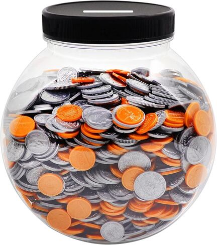 Large Coin Bank Jar, Big Clear Plastic Coin Money Tip Change Saving Piggy Jar with Silver Slotted Lid, 2 Placement Methods Large Plastic Coins Piggy Money Change Clear Bank for Adults Teens in Kuwait