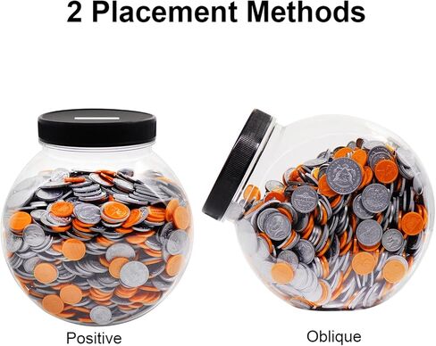 Large Coin Bank Jar, Big Clear Plastic Coin Money Tip Change Saving Piggy Jar with Silver Slotted Lid, 2 Placement Methods Large Plastic Coins Piggy Money Change Clear Bank for Adults Teens in Kuwait