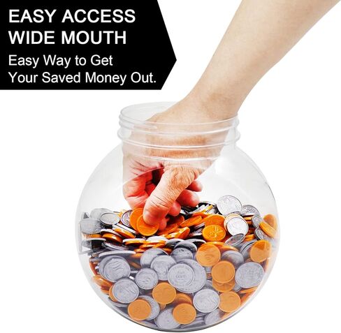 Large Coin Bank Jar, Big Clear Plastic Coin Money Tip Change Saving Piggy Jar with Silver Slotted Lid, 2 Placement Methods Large Plastic Coins Piggy Money Change Clear Bank for Adults Teens in Kuwait