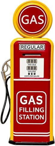 Vintage Gas Pump Piggy Bank - 13 Inch Retro Gas Station Coin Bank for Car Enthusiasts, Metal Money Box for Man Cave, Office & Home Decor, Americana Collectible Gift in Kuwait