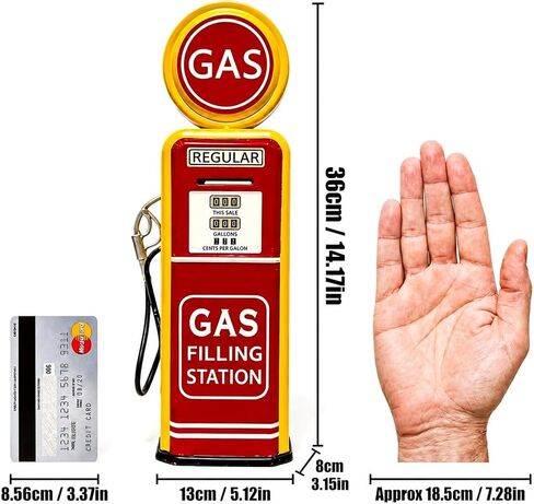 Vintage Gas Pump Piggy Bank - 13 Inch Retro Gas Station Coin Bank for Car Enthusiasts, Metal Money Box for Man Cave, Office & Home Decor, Americana Collectible Gift in Kuwait
