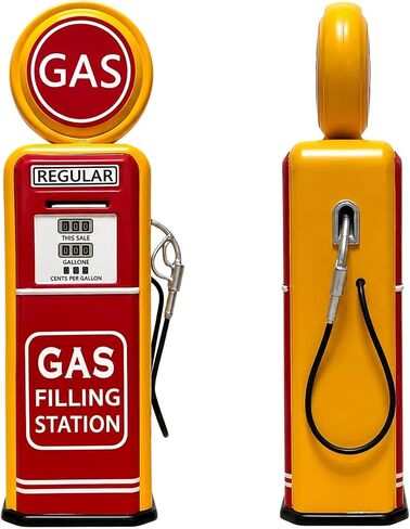 Vintage Gas Pump Piggy Bank - 13 Inch Retro Gas Station Coin Bank for Car Enthusiasts, Metal Money Box for Man Cave, Office & Home Decor, Americana Collectible Gift in Kuwait