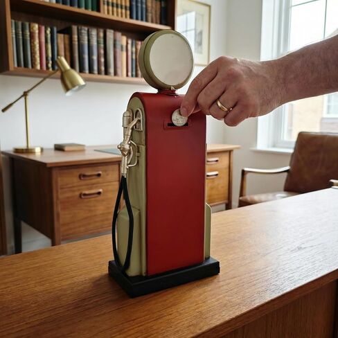 Retro Metal Fuel Dispenser Storage Canister Handcrafted Gas Pump Model Decoration Large Coin Money Box Home and Office Desk Statue with Oil Theme Collectible Gift in Saudi Arabia