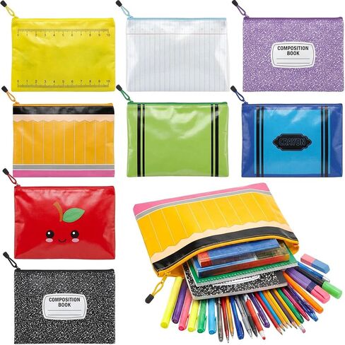 8 Pcs Back to School Mesh Zipper Pouch Bags 9x13 A4 Letter Size Pencil Crayon Apple File Pouches Puzzle Storage Bags Reusable Zipper Pouches Organizing for First Day Teacher Gifts Board Game in Kuwait