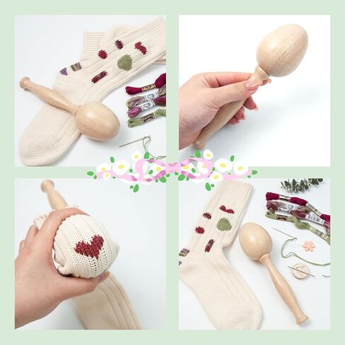 Darning Egg, Socks Wooden Darning Supplies Kit with 12 Pcs Needles 12 Colors Darning Thread for Socks Clothes Adults Darner DIY Handicraft Home Sewing Care in Saudi Arabia