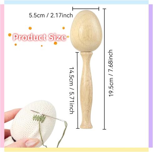 Darning Egg, Socks Wooden Darning Supplies Kit with 12 Pcs Needles 12 Colors Darning Thread for Socks Clothes Adults Darner DIY Handicraft Home Sewing Care in Saudi Arabia