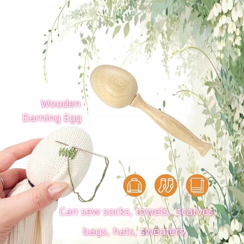 Darning Egg, Socks Wooden Darning Supplies Kit with 12 Pcs Needles 12 Colors Darning Thread for Socks Clothes Adults Darner DIY Handicraft Home Sewing Care in Saudi Arabia