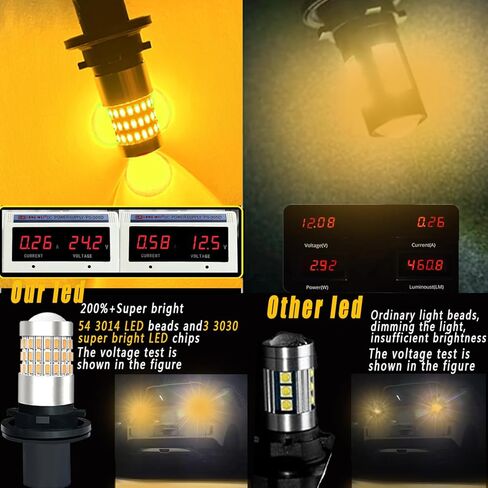 PH24WY LED لمبة العنبر، AC/DC9-24V PH24W PU20D مصابيح إشارة الانعطاف الأمامية مع عدسة 54-SMD 3014 3-SMD 3030 رقائق للسيارات.2-حزمة. in Kuwait