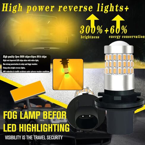 PH24WY LED لمبة العنبر، AC/DC9-24V PH24W PU20D مصابيح إشارة الانعطاف الأمامية مع عدسة 54-SMD 3014 3-SMD 3030 رقائق للسيارات.2-حزمة. in Kuwait