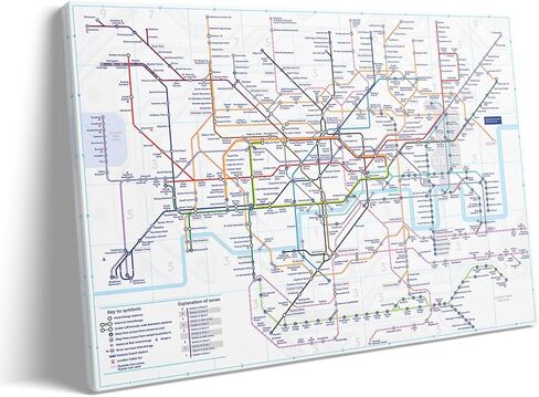 London Underground Map Canvas Wall Art - Modern Tube Subway System Print for Office Living Room Bedroom Decor - Unique British UK Travel Souvenir Gift - Framed Ready to Hang in Saudi Arabia