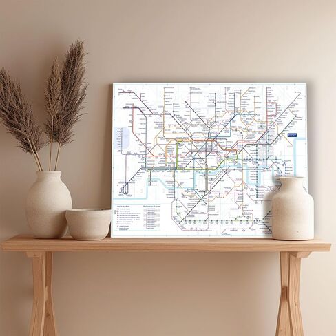 London Underground Map Canvas Wall Art - Modern Tube Subway System Print for Office Living Room Bedroom Decor - Unique British UK Travel Souvenir Gift - Framed Ready to Hang in Saudi Arabia