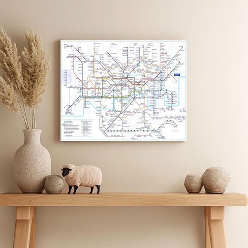 London Underground Map Canvas Wall Art - Modern Tube Subway System Print for Office Living Room Bedroom Decor - Unique British UK Travel Souvenir Gift - Framed Ready to Hang in Saudi Arabia