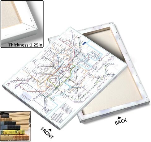 London Underground Map Canvas Wall Art - Modern Tube Subway System Print for Office Living Room Bedroom Decor - Unique British UK Travel Souvenir Gift - Framed Ready to Hang in Saudi Arabia