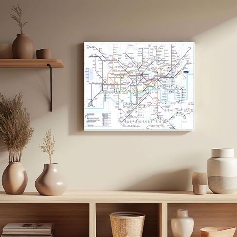 London Underground Map Canvas Wall Art - Modern Tube Subway System Print for Office Living Room Bedroom Decor - Unique British UK Travel Souvenir Gift - Framed Ready to Hang in Saudi Arabia