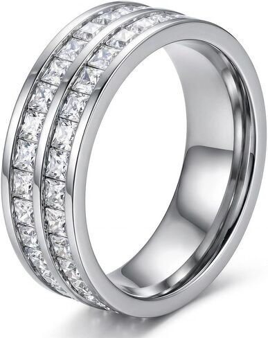 Dazzling Cubic Zirconia Band Ring for Women, Hypoallergenic Stainless Steel Titanium Women Finger Thumb Ring in Silver/Gold Tone, Wedding Eternity Band Infinity Love Ring for Her in Saudi Arabia