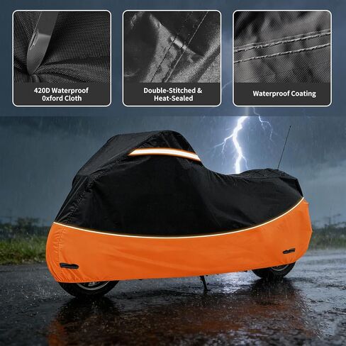 Heavy Duty Motorcycle Cover Waterproof Outdoor Storage - Road King Glide Street Glide Heritage Classic for Low Riders and Most Motorcycles(Black&Orange) in Saudi Arabia