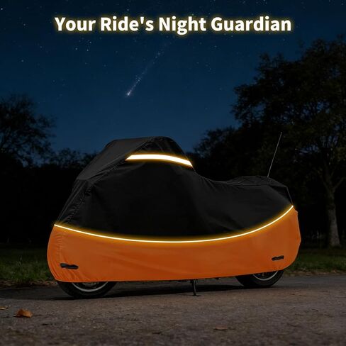 Heavy Duty Motorcycle Cover Waterproof Outdoor Storage - Road King Glide Street Glide Heritage Classic for Low Riders and Most Motorcycles(Black&Orange) in Saudi Arabia