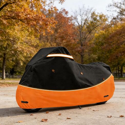 Heavy Duty Motorcycle Cover Waterproof Outdoor Storage - Road King Glide Street Glide Heritage Classic for Low Riders and Most Motorcycles(Black&Orange) in Saudi Arabia