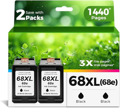 Ankink 68XL 68e Ink Cartridges Black 2 Pack Replacement for HP 68 XL HP68 Work for 6100e 6500e Printers for Envy 6152e 6155e 6552e 6555e 6558e 6110e 6110r 6120e 6130e 6131e 6132e 6165e 6520e 6530e in Kuwait