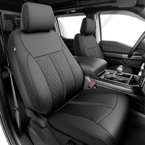 أغطية مقاعد السيارة TAPTES مناسبة خصيصًا لسيارة Ford F150 2015-2026، مجموعة الصف الأمامي فقط من الجلد المقاوم للماء ووسادة مقعد بيك اب للشاحنات F-150 SuperCrew XL XLT الملحقات الداخلية 6 قطع (أسود وأحمر) in Kuwait