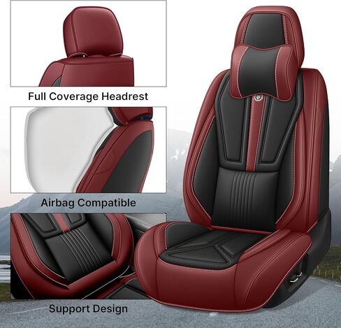 Car Seat Cover for Nissan Versa Note 2014-2019,Driver's Seat Covers,Hard-Wearing Nappa Leather Seat Cover,Non-Slip Leather Seat Covers(Luxury 5 Seat/Black&Red) in Kuwait