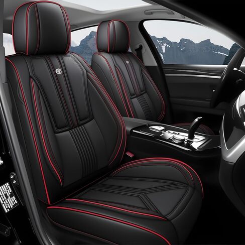 Car Seat Cover for Nissan Versa Note 2014-2019,Driver's Seat Covers,Hard-Wearing Nappa Leather Seat Cover,Non-Slip Leather Seat Covers(Luxury 5 Seat/Black&Red) in Kuwait